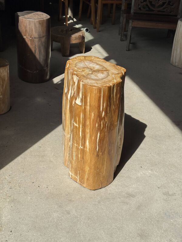 Table d'appoint en bois pétrifié orange doré et blanche ovale H46 D38 - 333