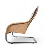 2 x Weighty rattan lounge chair / brown leather 1990s  Very good condition