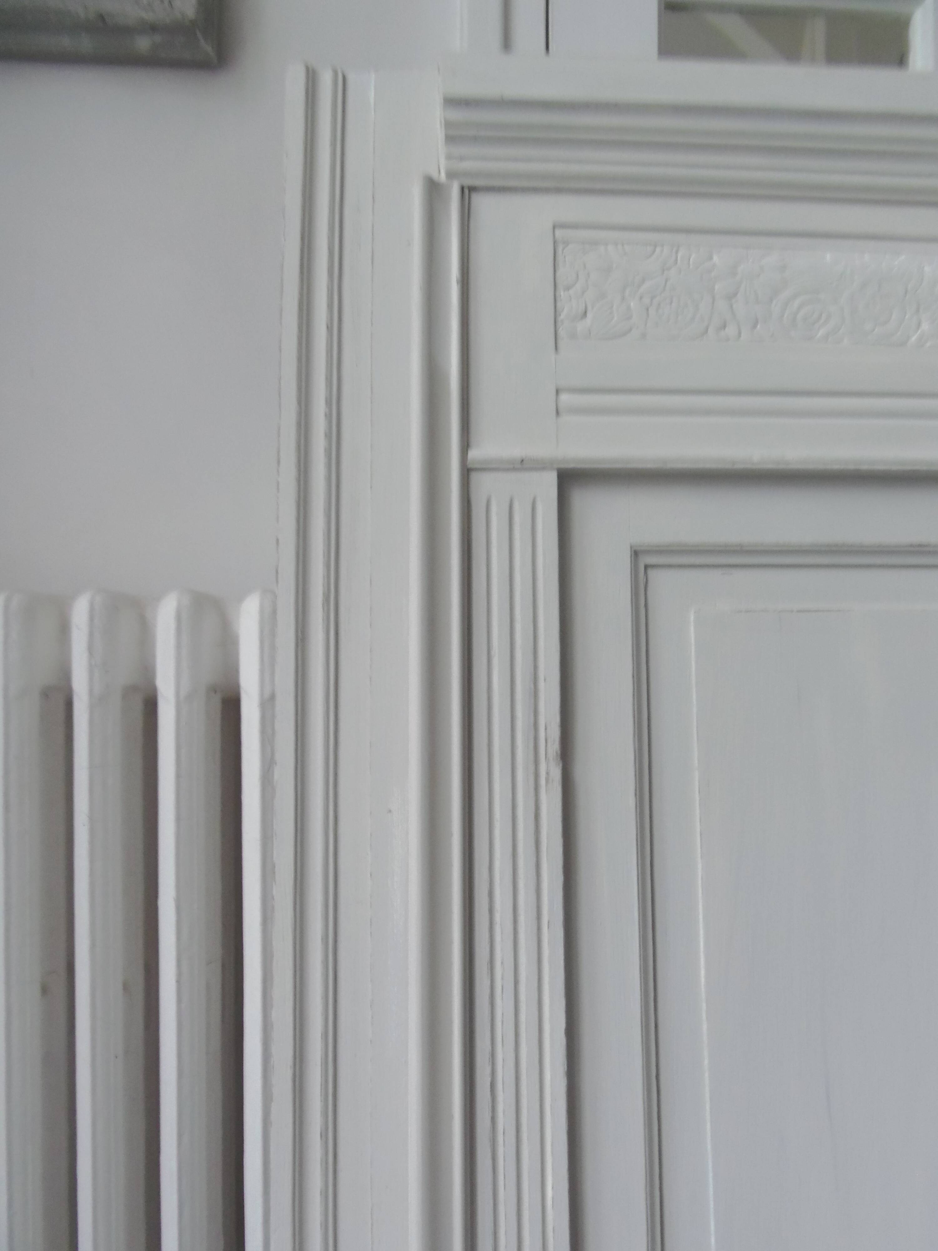 Headboard from the 1930s for a 160 bed in pearl gray patinated solid oak