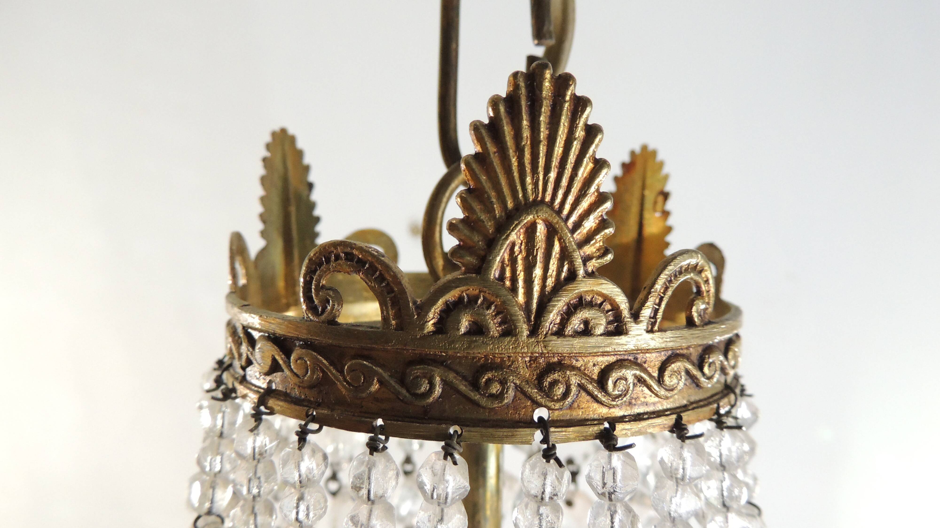 Antique crystal pendant chandelier – vintage Empire style – bronze