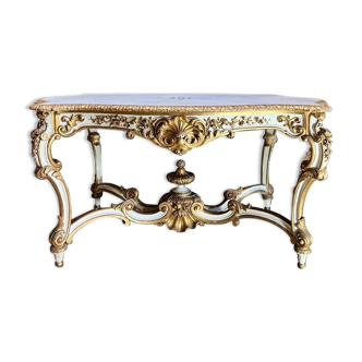 Table de milieu d’époque Napoléon III en bois peint et doré