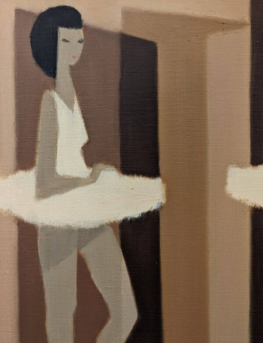 Mid-Century Modern Swedish "Modernist Ballerinas" Vintage Figurative Oil Painting by Fabian Lundqvis