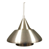 Danish hanging lamp in silver-coloured aluminium with contrasting orange lacquer inside.