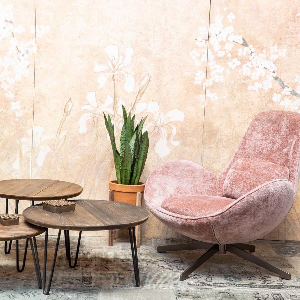 Pink queen fabric swivel chair