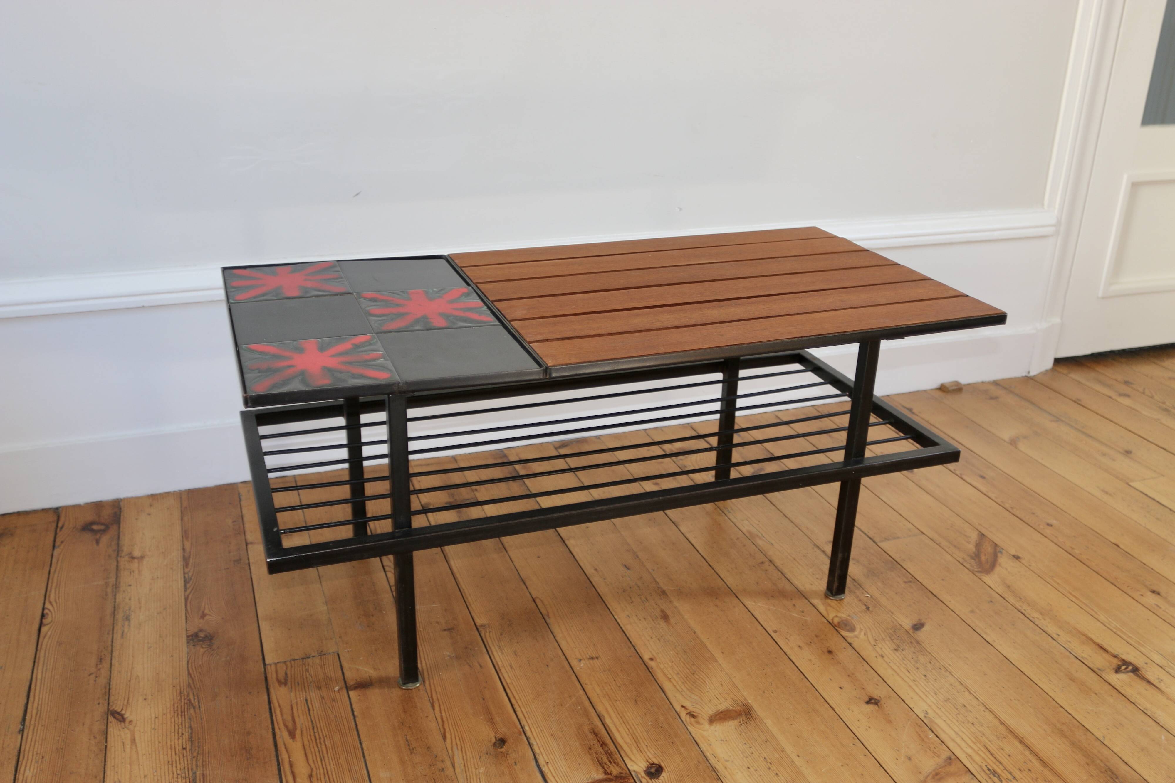 Vintage teak and ceramic coffee table 1960