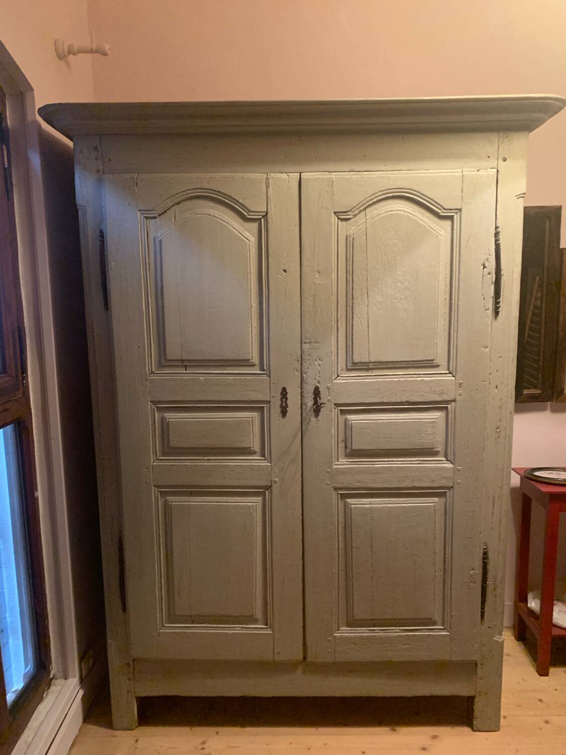 Antique oak and limewashed wardrobe