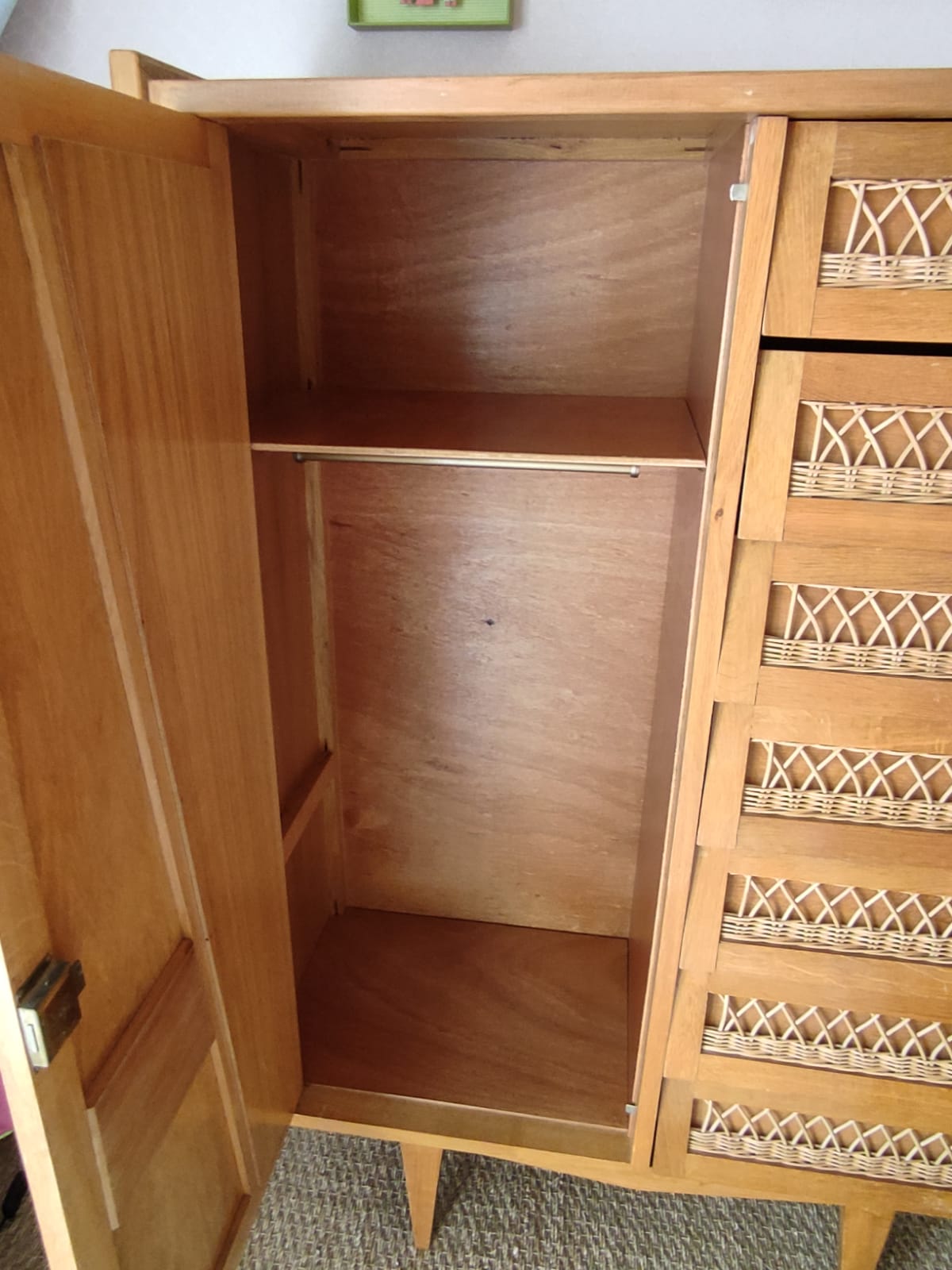 Vintage wood and rattan cabinet