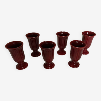 Set of 6 burgundy glazed ceramic mazagran