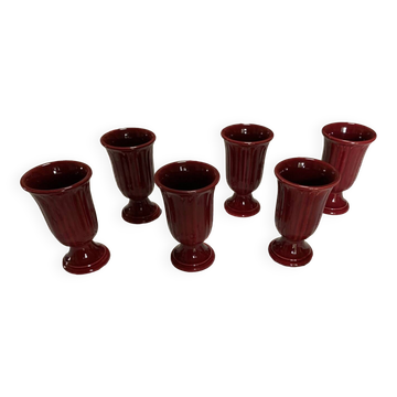 Lot de 6 mazagran en céramique émaillé bordeaux