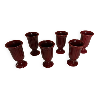 Set of 6 burgundy glazed ceramic mazagran