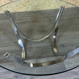Table basse en métal chromé et verre fumé par Werner Lindner pour Bacher Space Age