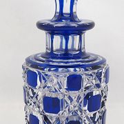 Baccarat, cut crystal bottle, blue lined, diamond gemstones, 14.8 cm.