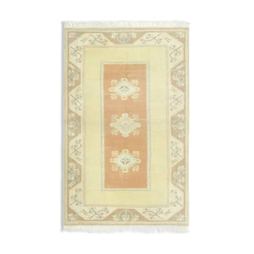 Tapis vintage turc Oushak fait main en laine et coton beige, années 1970