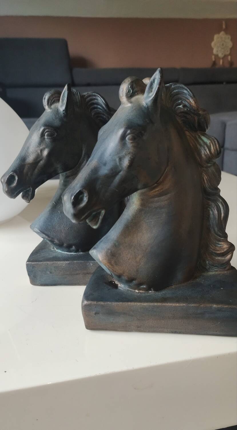 Pair of Horse Bookends with Flaming Manes. Ceramic.