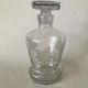 Small carafe in blown cut glass with engraved decoration of vine leaves and grapes, threaded stopper