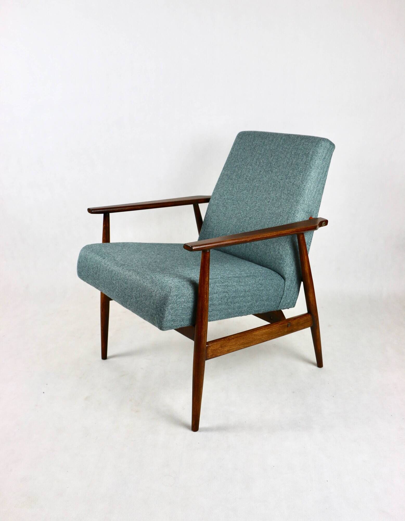 Armchair 'Lis', 1970s turquoise tweed design by Henryk Lis - brown beech wood