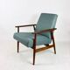 Armchair 'Lis', 1970s turquoise tweed design by Henryk Lis - brown beech wood