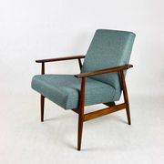 Armchair 'Lis', 1970s turquoise tweed design by Henryk Lis - brown beech wood