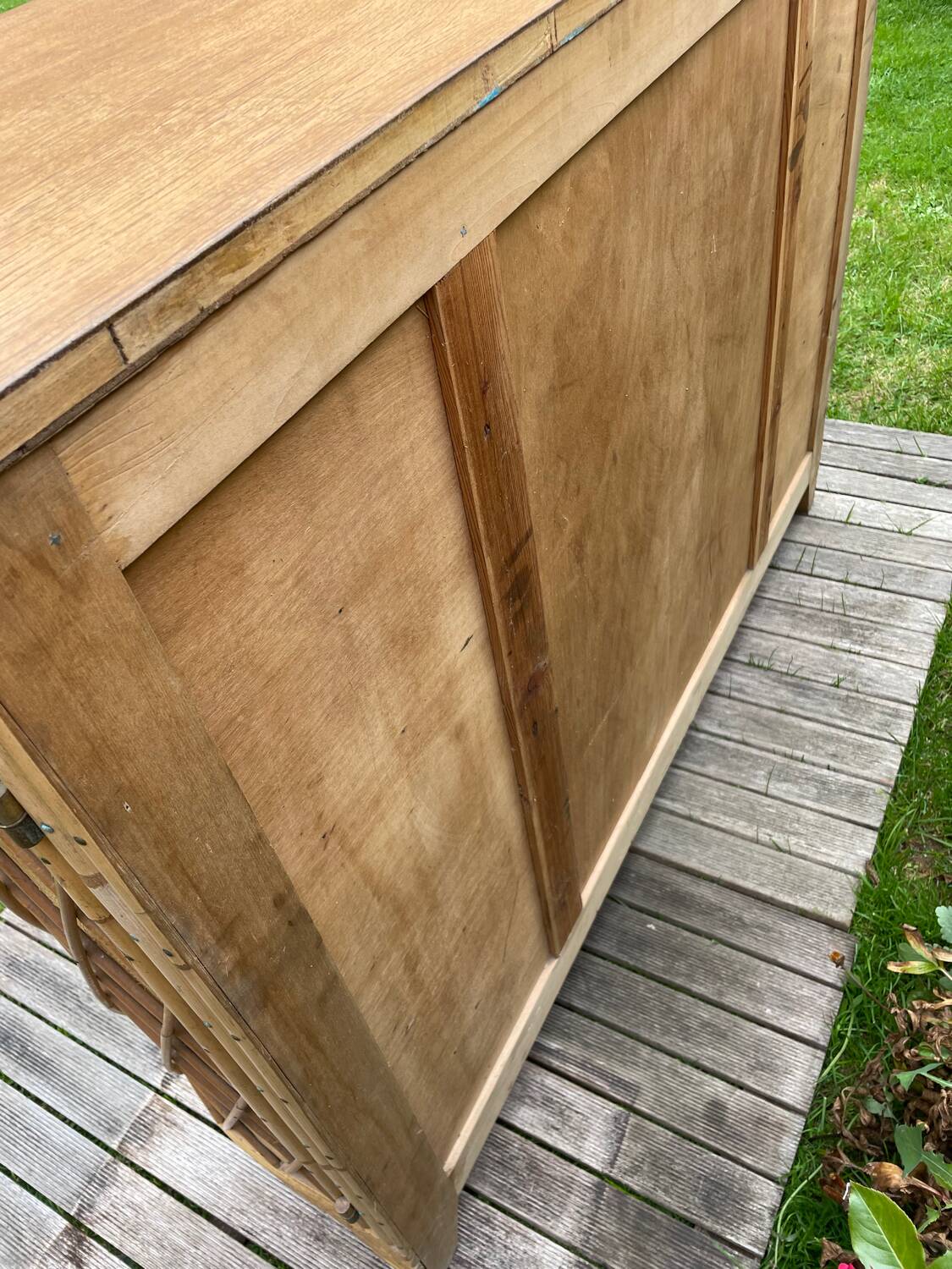Vintage rattan and oak sideboard 1960-70