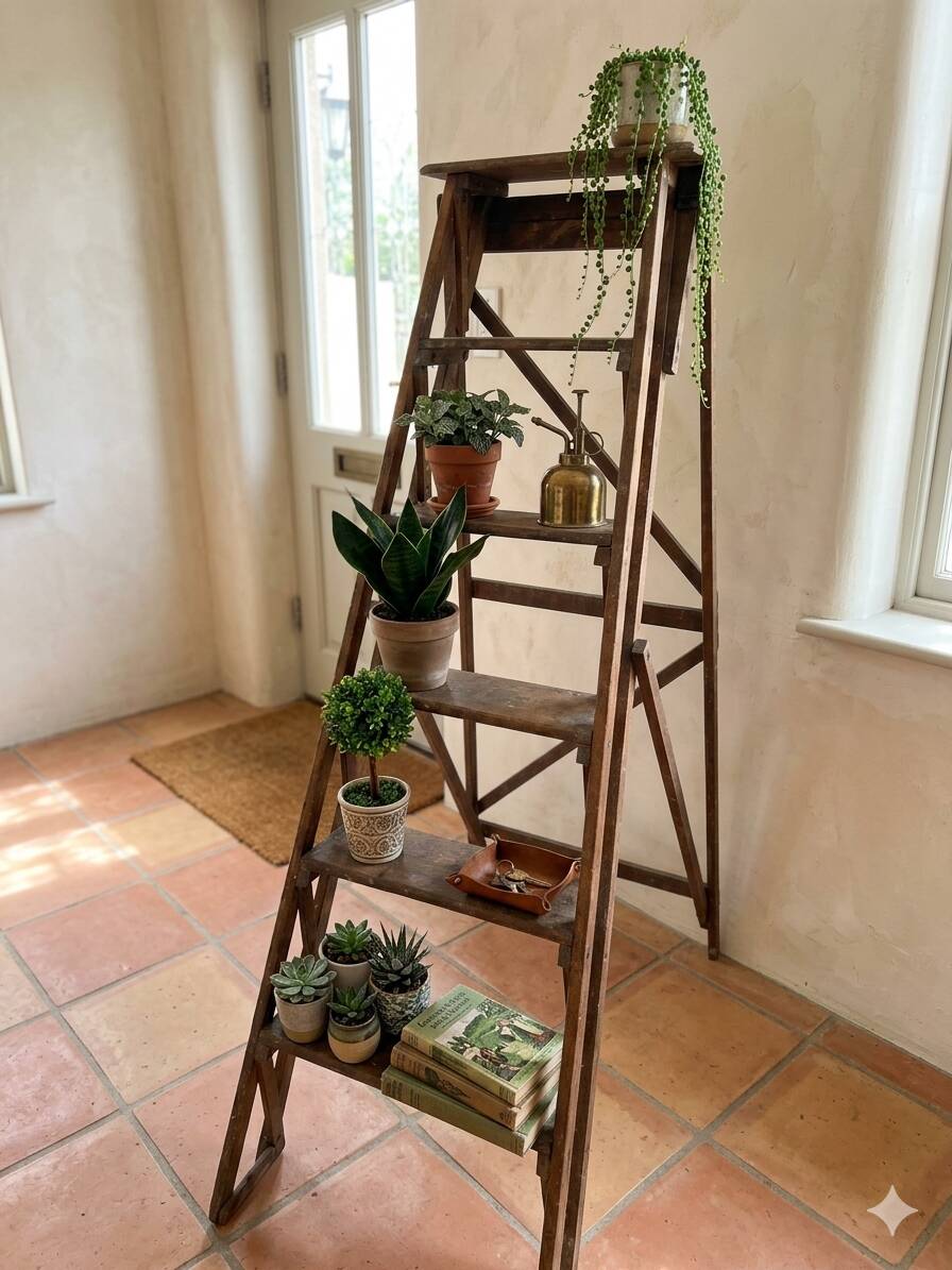 Old wooden step ladder with 6 steps