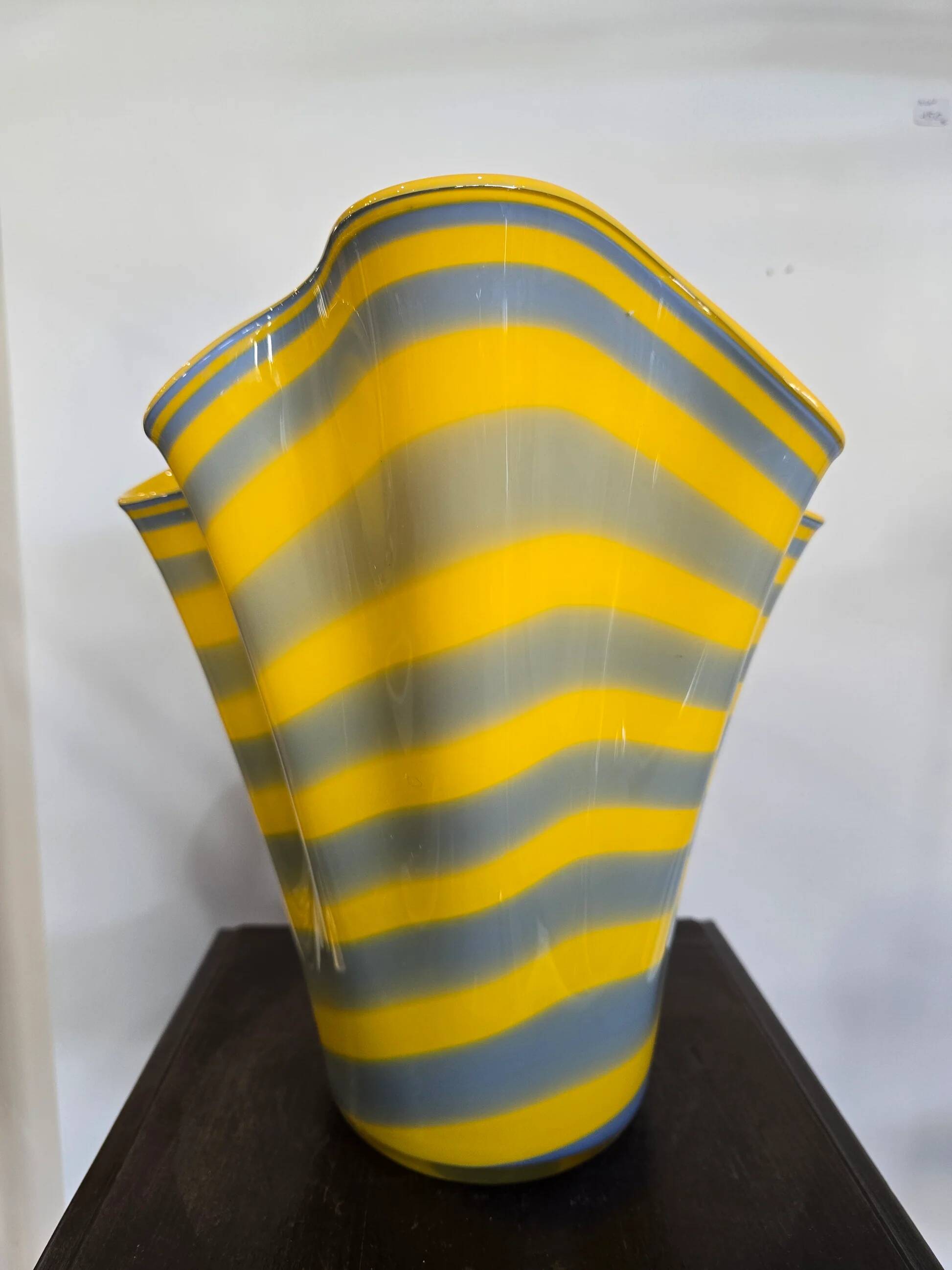 Alicja blown glass vase – Yellow and grey stripes – Free form – H.31 cm