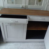 Art Deco sideboard patinated pearl gray, oak top.