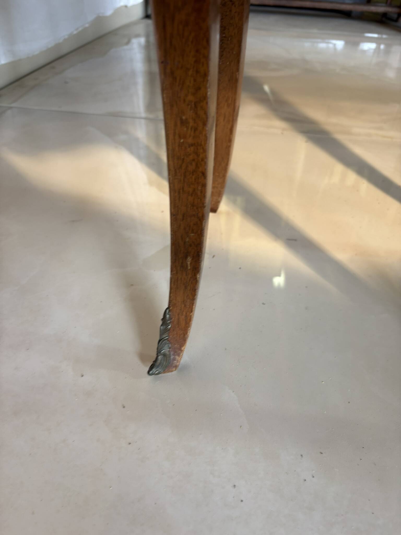 Small curved Louis XV style piece of furniture – marquetry and marble top