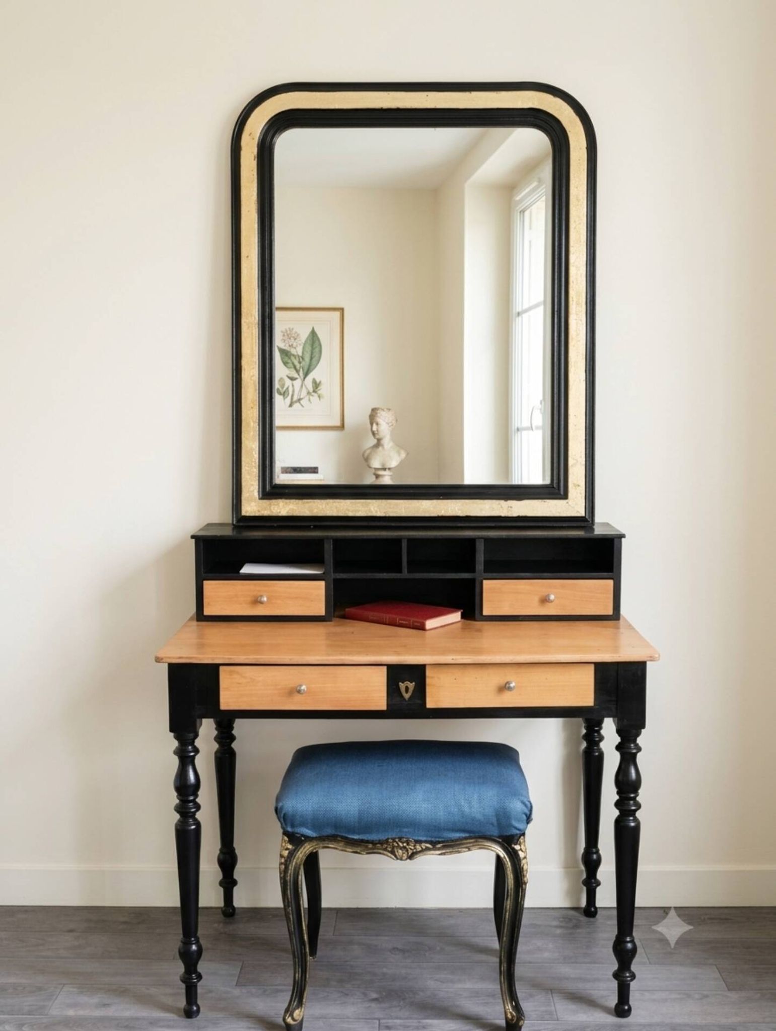 Antique black and gold mirror – 98 x 78