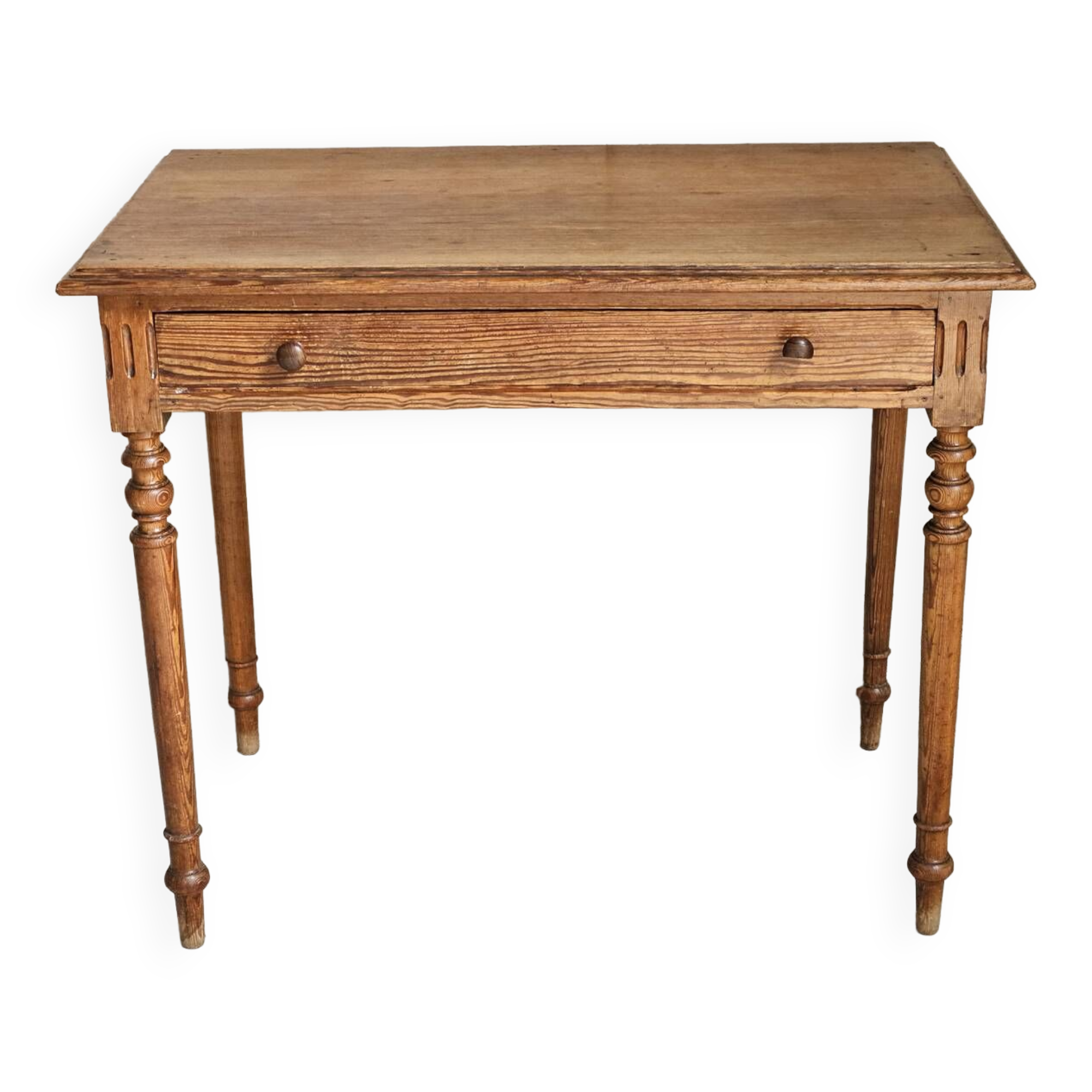 Desk, pine table, turned wooden legs, vintage, 70s