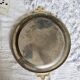 Vintage round silver metal serving tray with gold knot handles