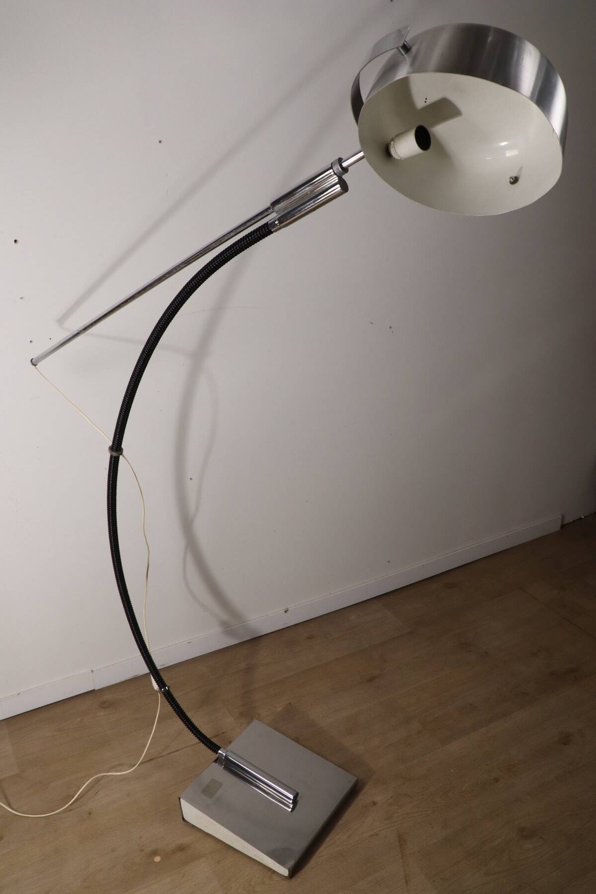Vintage arc floor lamp with a chrome metal balance, 1970.