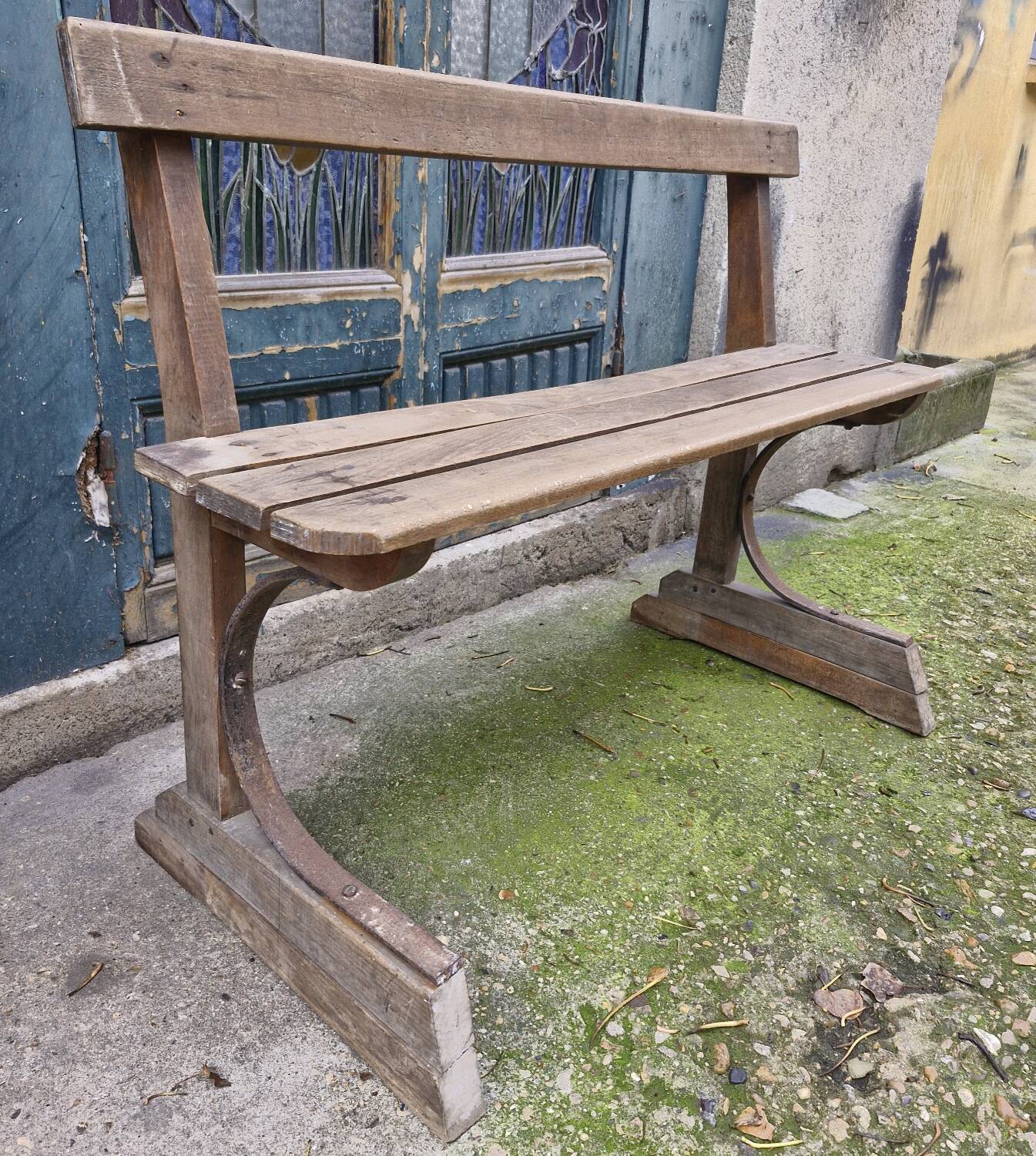 Antique wooden bench, France 19th century