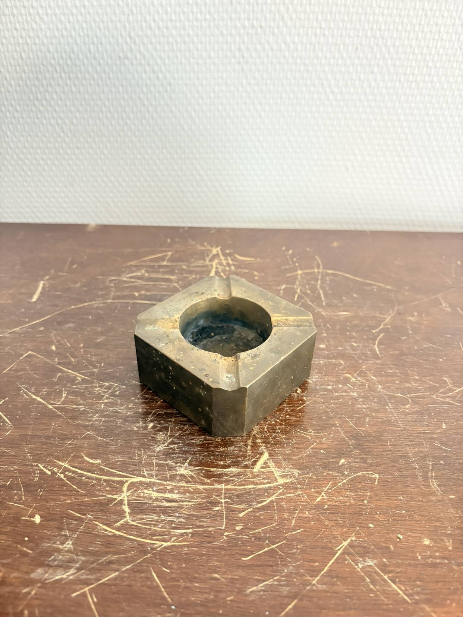 Vintage Geometric Brutalist Mid-Century Bronze Ashtray