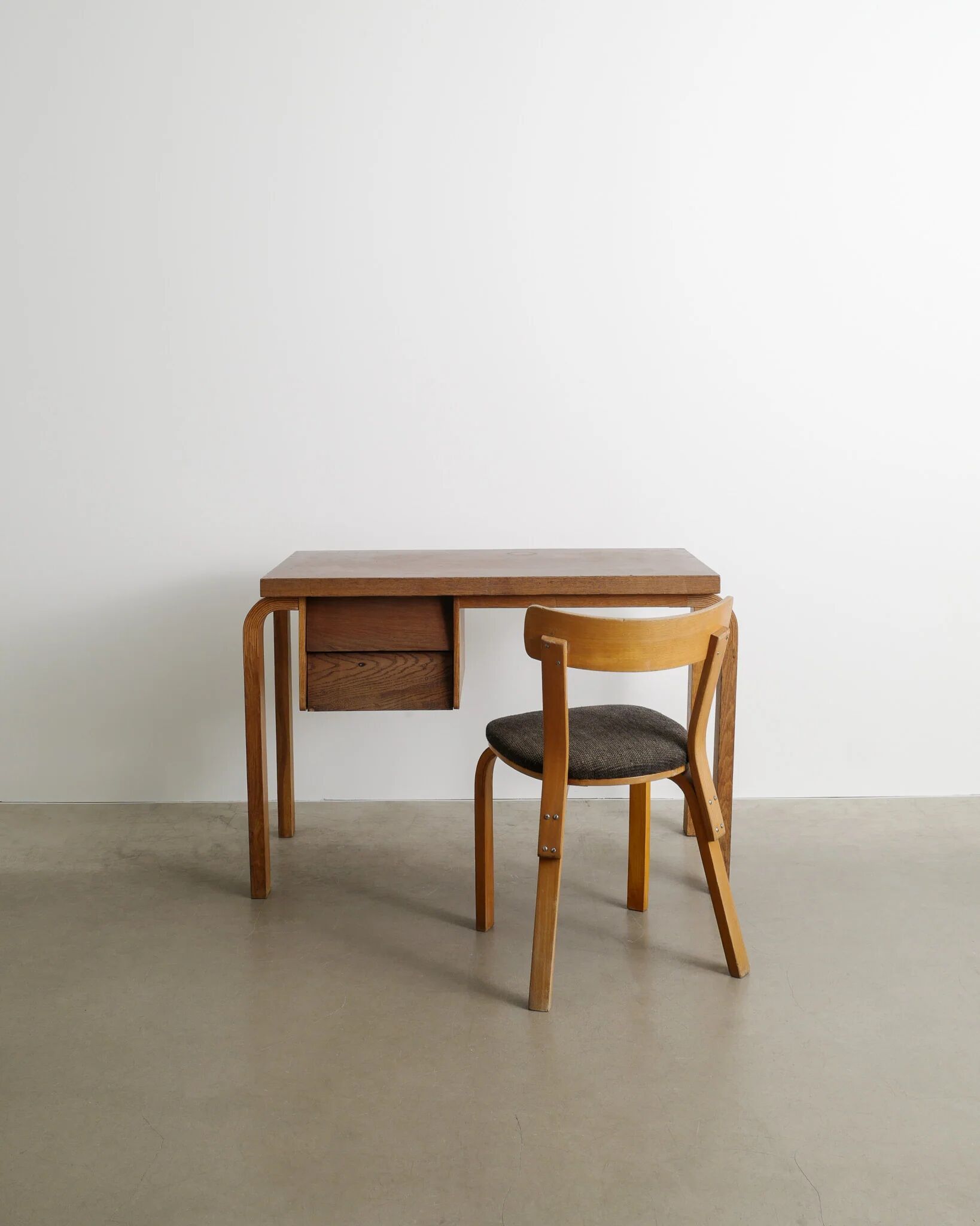 Early Vintage Finnish Mid Century Alvar Aalto Wooden Desk & Chair, 1940s
