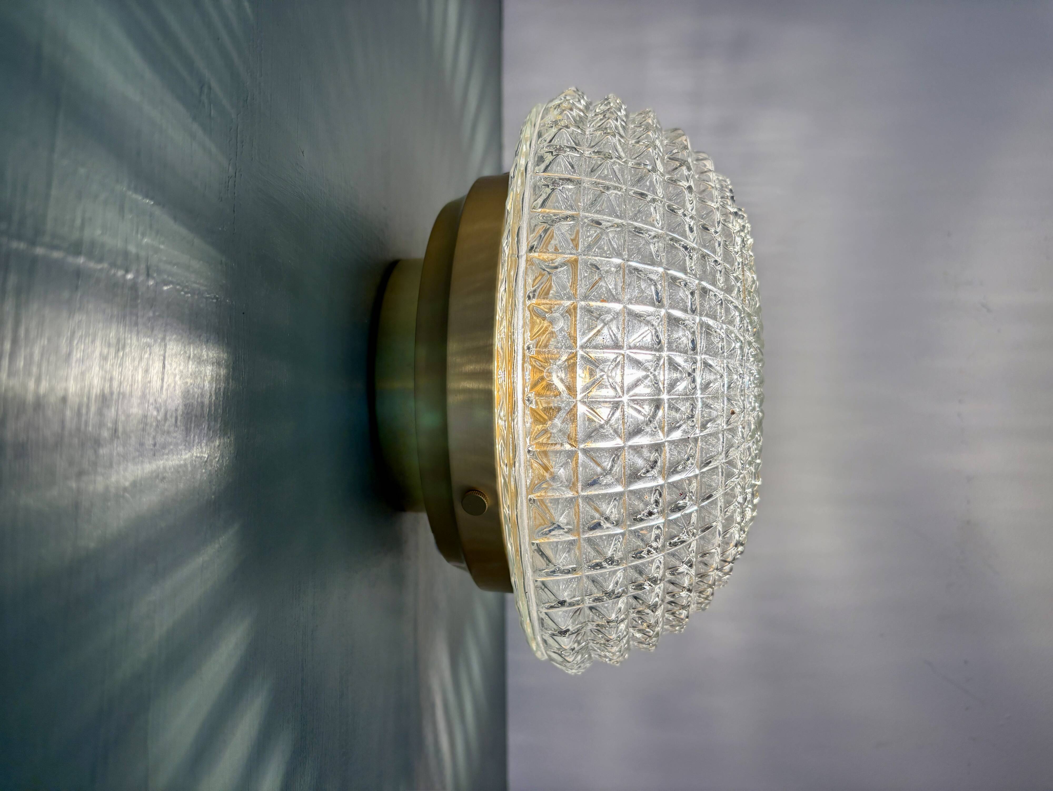Vintage globe wall or ceiling light in molded diamond-point glass