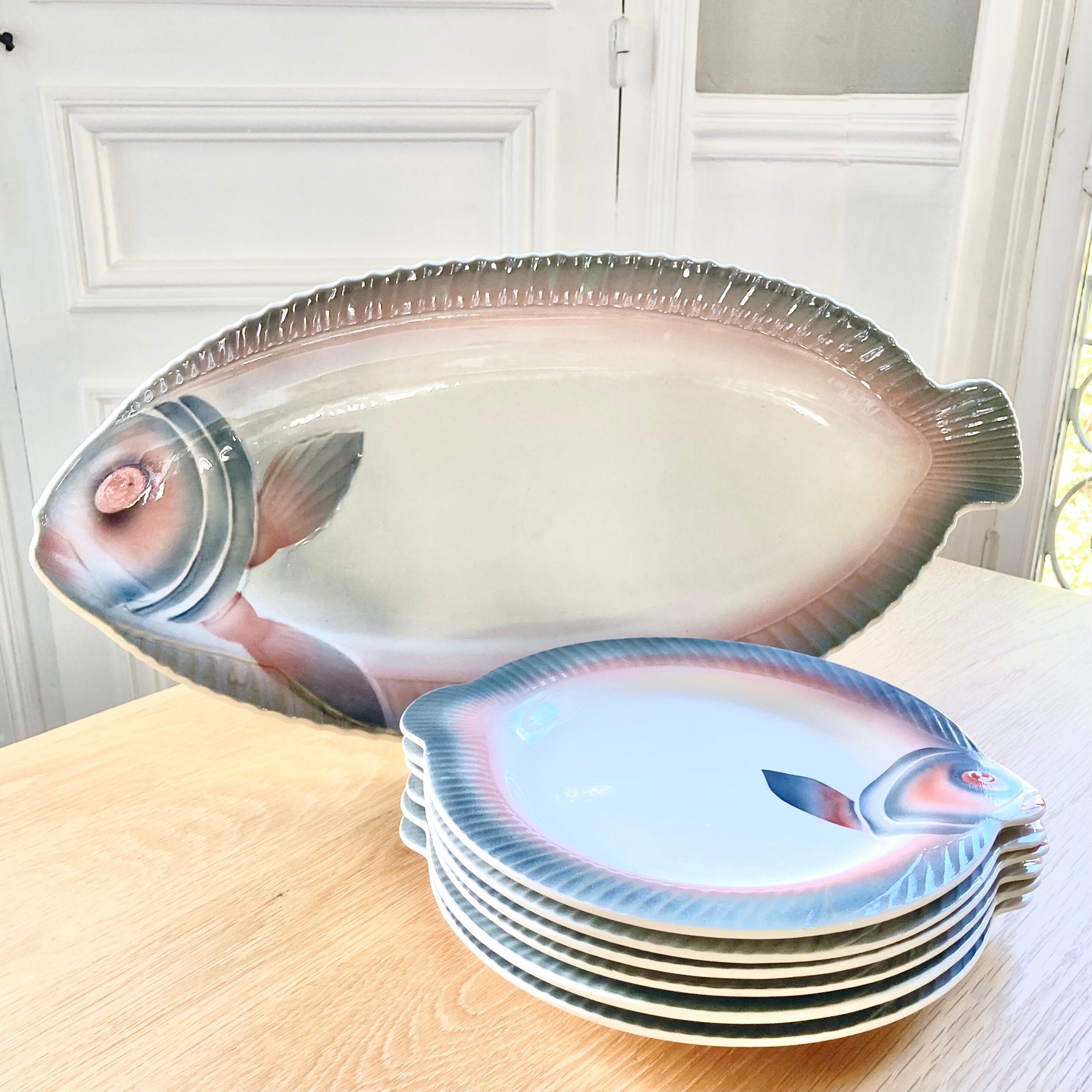 Faience fish dish Digoin Sarreguemines