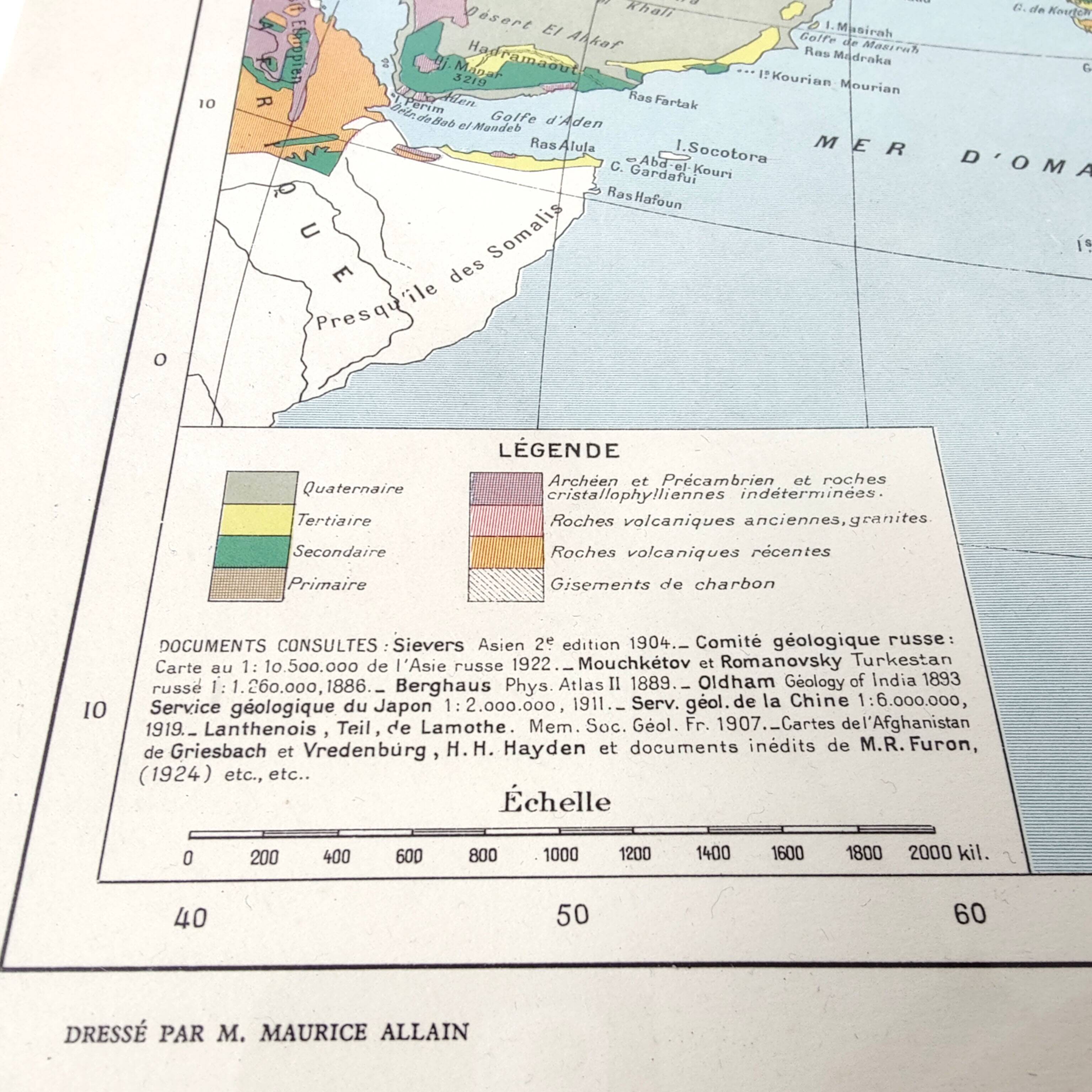 Vintage map Asia China USSR India Japan 43x43cm from 1950