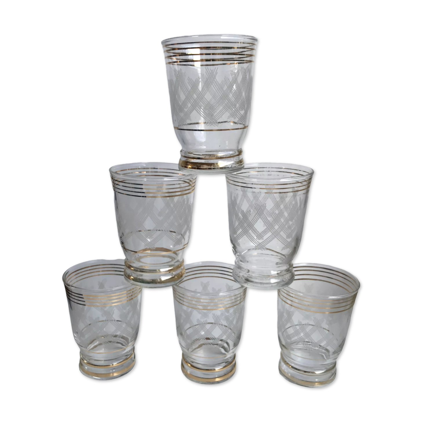 Set of 6 engraved cups and golden spirals 50-60s
