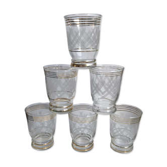 Set of 6 engraved cups and golden spirals 50-60s