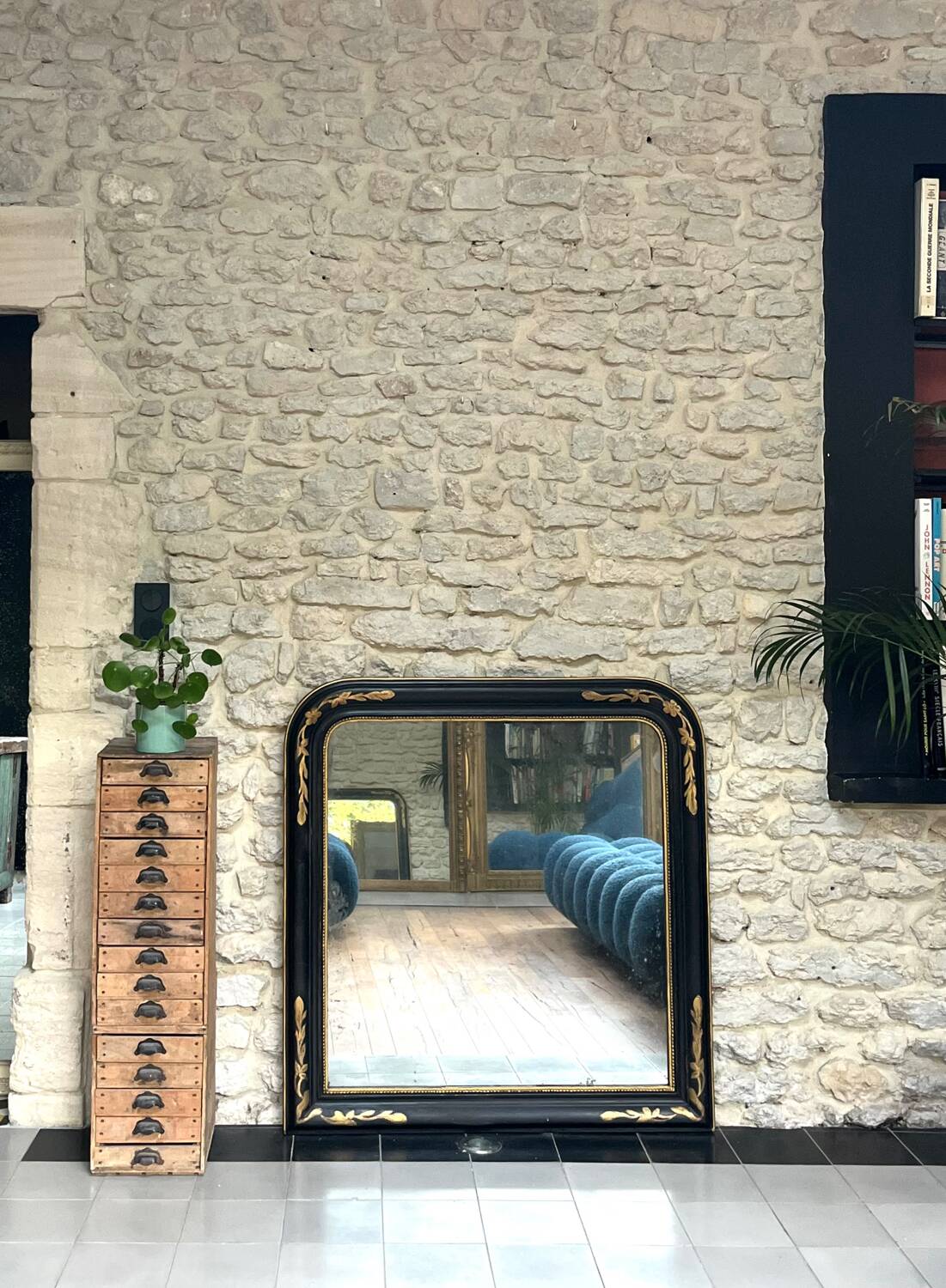 Antique mirror 107/102cm Louis-Philippe beaded from the Napoleonic III era.