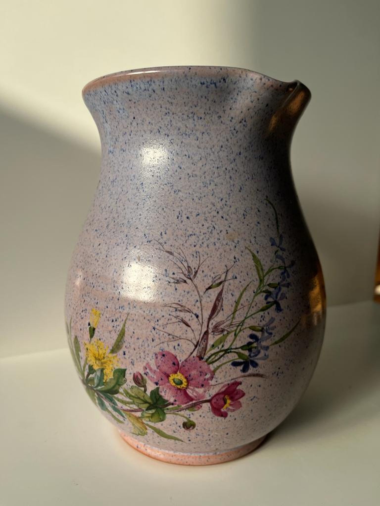 Vintage purple carafe with field flower patterns H:20cm