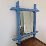Vintage blue bamboo mirror 47 x 41 cm