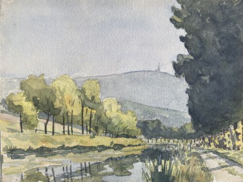 Painting "edge of the ouche" (côte d'or) jean-francois devaliere (1926-2021)