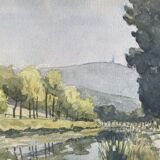 Painting "edge of the ouche" (côte d'or) jean-francois devaliere (1926-2021)