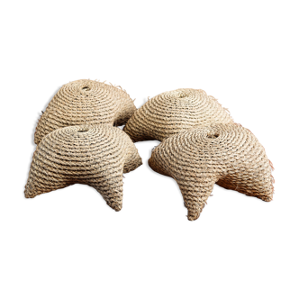 Lot de 4 poufs en paille tressée