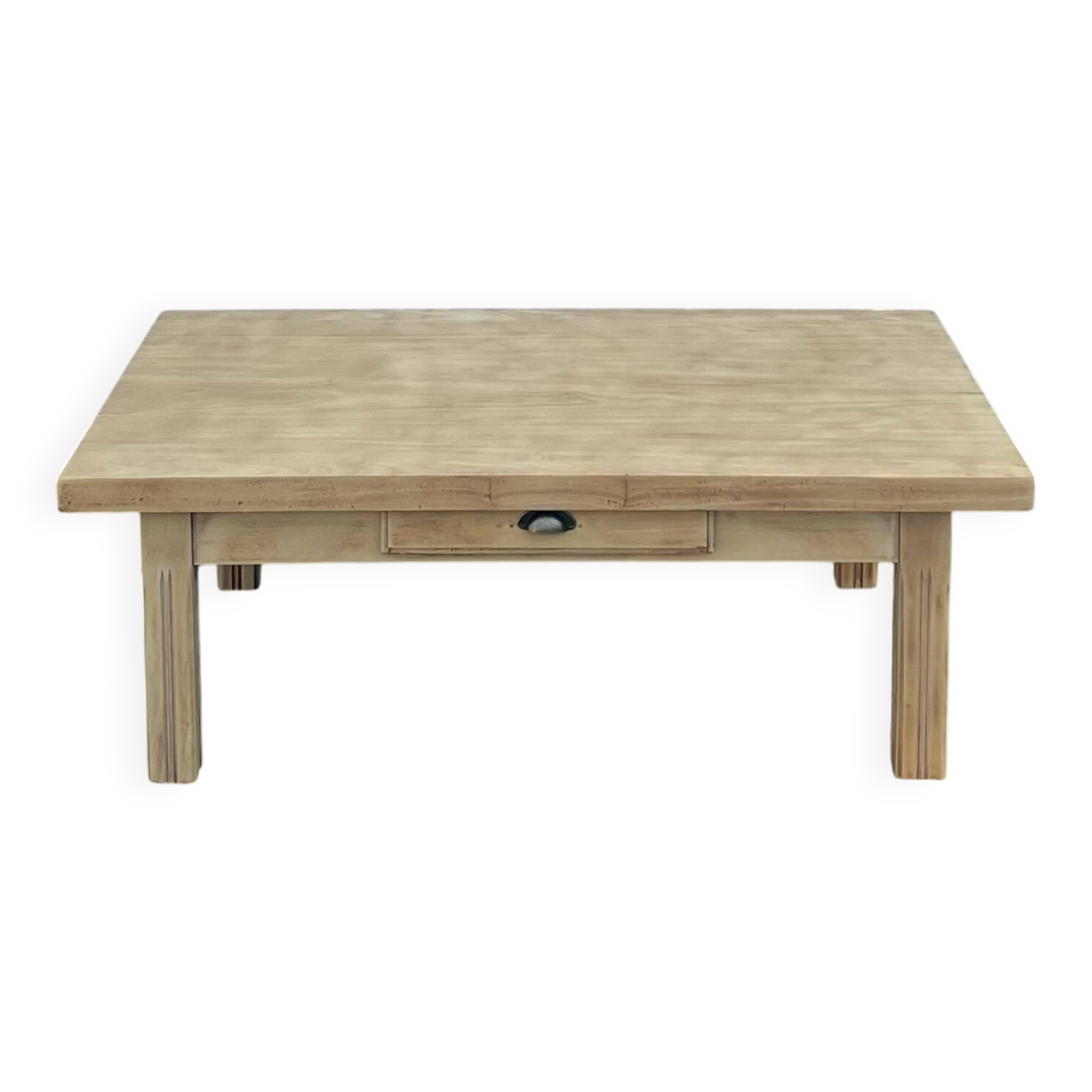 Table basse de ferme rénovée en bois massif brut 1 tiroir
