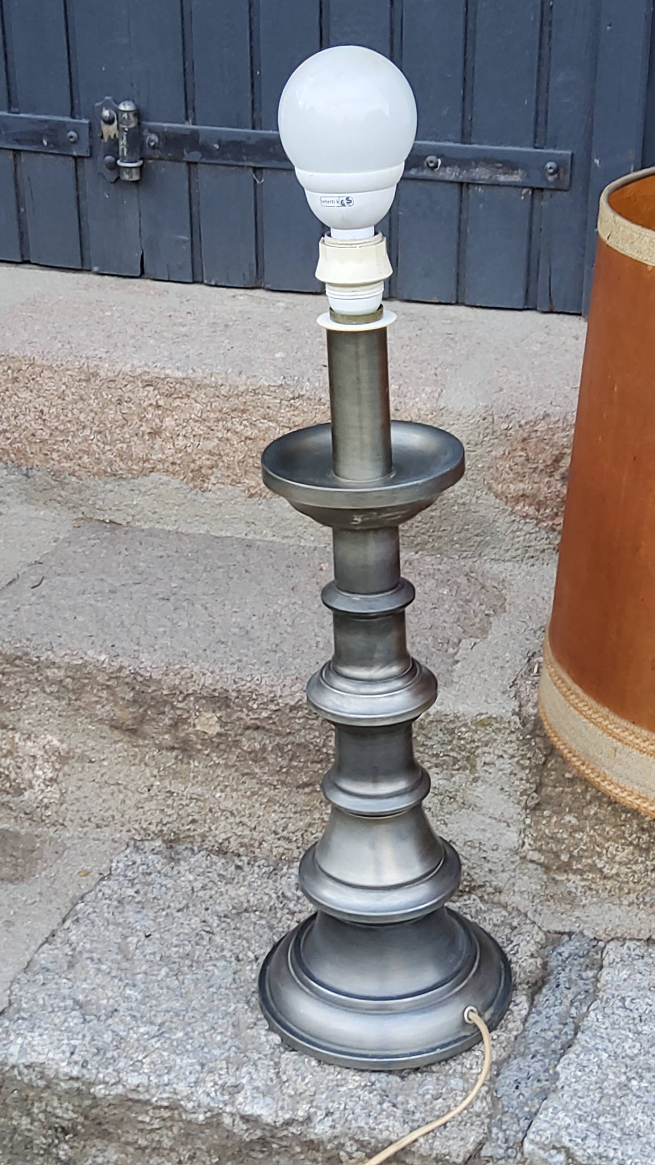 Pair of 70s Kaiser Leuchten lamps in brushed metal with original shades