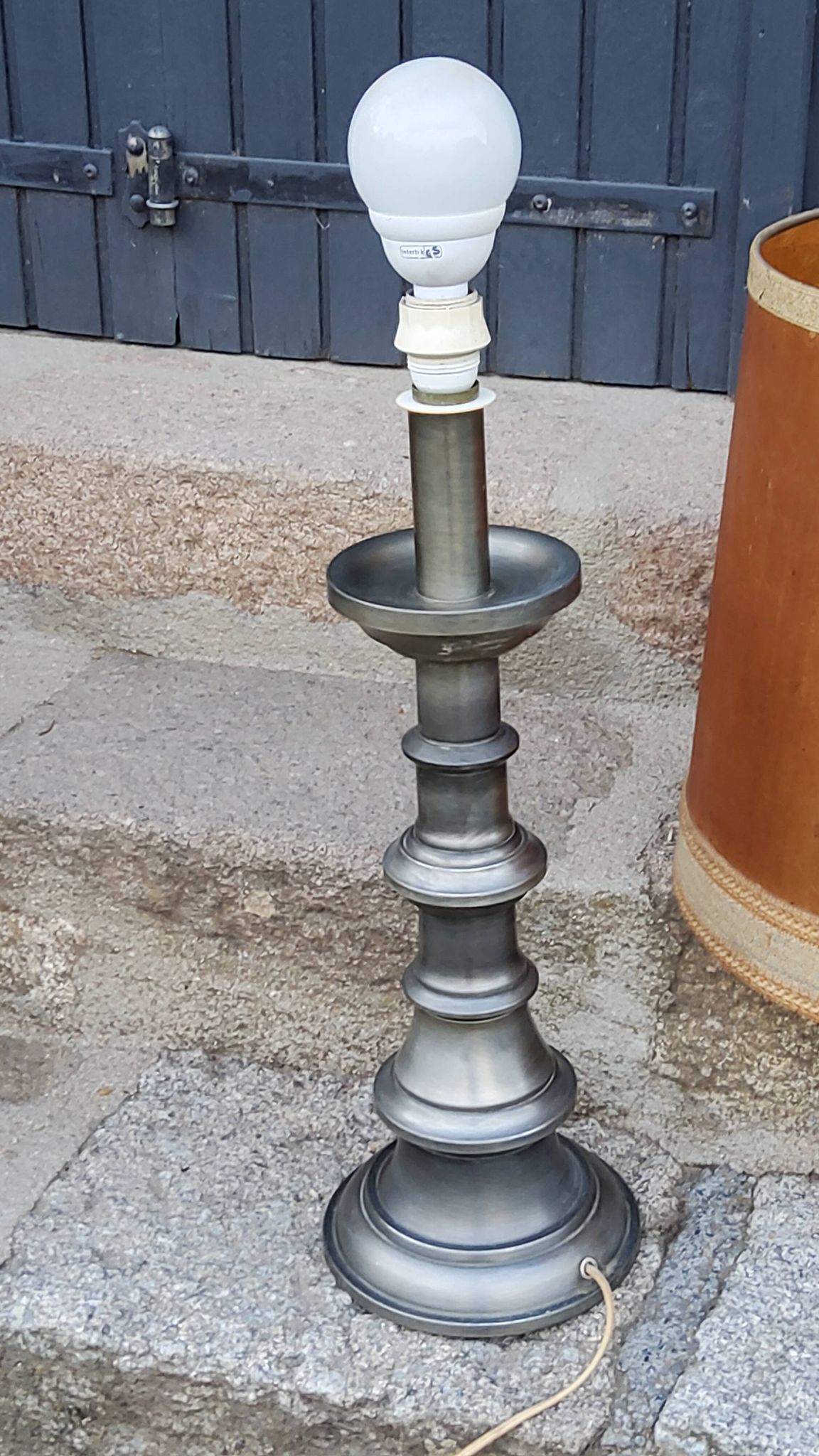 Pair of 70s Kaiser Leuchten lamps in brushed metal with original shades