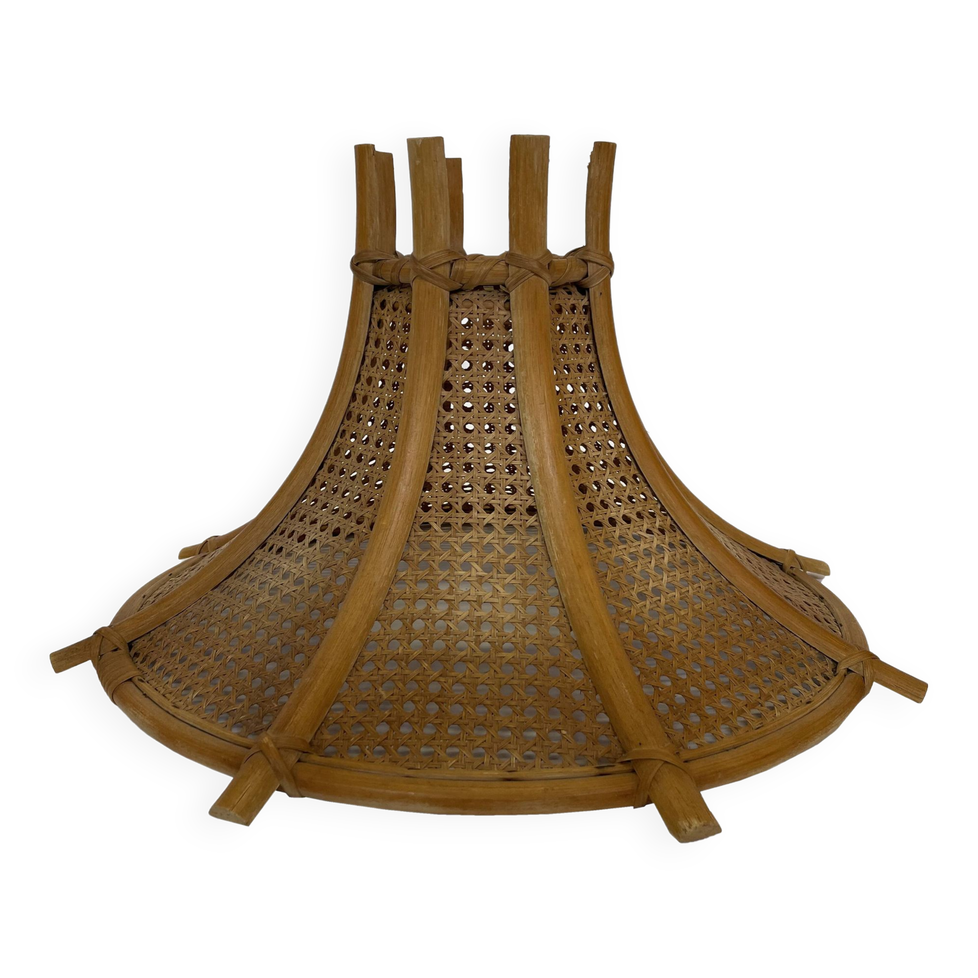 Vintage lampshade hanging lamp rattan and webbing 70s boho design minimalist