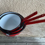Enamelled metal pans decoration polka dots red white